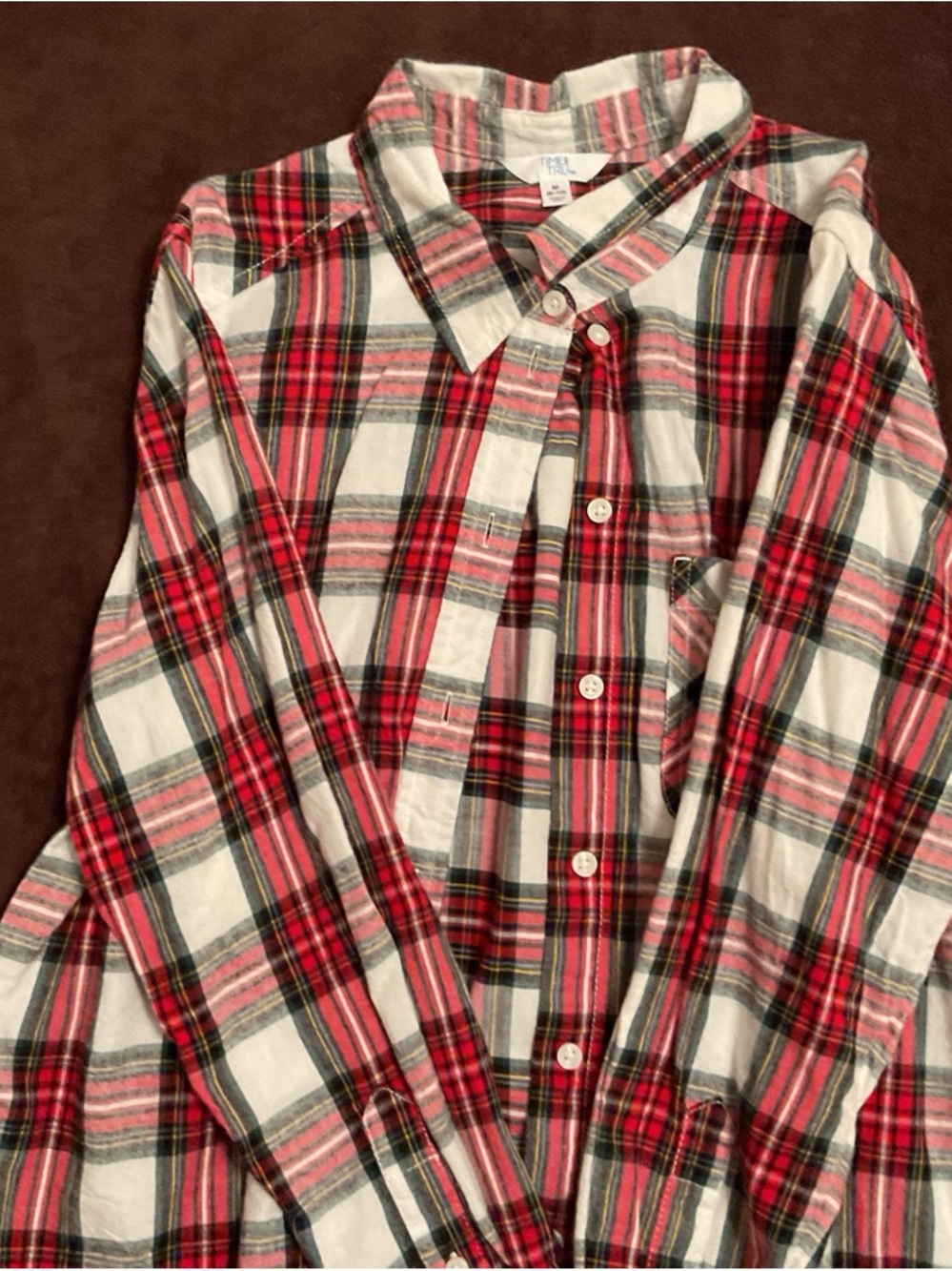 Time and Tru Red and White Plaid Button-Down Shirt